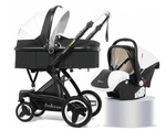 Коляска трансформер с автокреслом Belecoo X6 3 в 1 (BLACK-WHITE) Эко-кожа