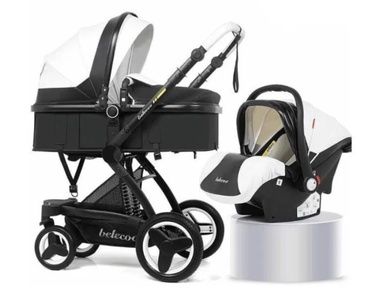 Коляска трансформер с автокреслом Belecoo X6 3 в 1 (BLACK-WHITE) Эко-кожа