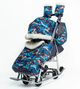 Санки-коляска Pikate Military с резиновыми колесами